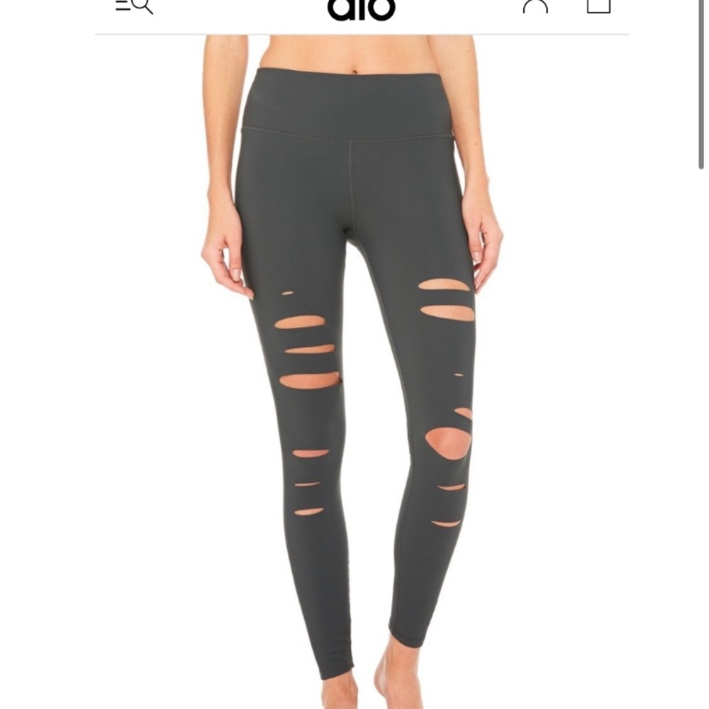 Alo Gray High Waisted Ripped leggings size xxs